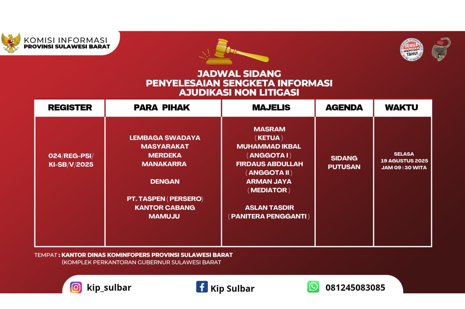 pengumuman jadwal sidang